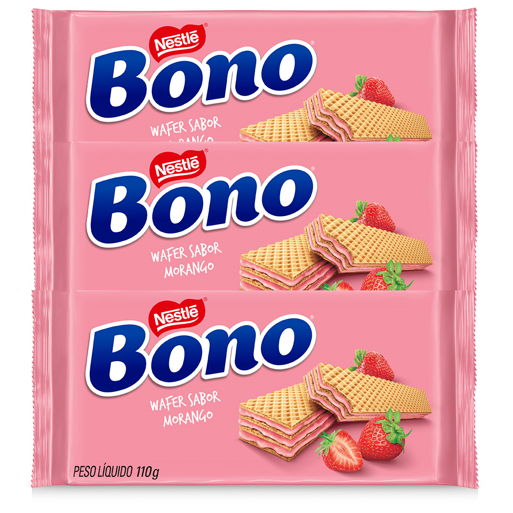 Nestlé Bono Biscoito Wafer Morango (3x110g)